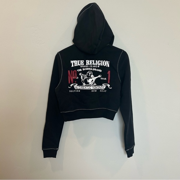 Women’s True Religion Shruken Zip Up Hoodie Big T, Black, Medium - Picture 8 of 10